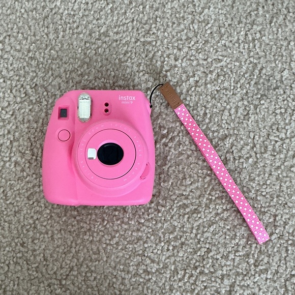 Instax Other - Instax RARE COLOR Mini 9 Flamingo Pink Instant Camera with Polka Dot Wrist Strap